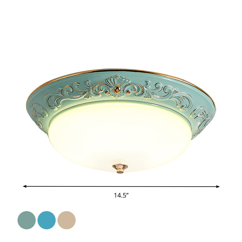 Plafonnier LED en verre blanc vieilli pour chambre à coucher, forme oblongue avec LED jaune/bleu/bleu clair, 12"/14,5"/17" de large