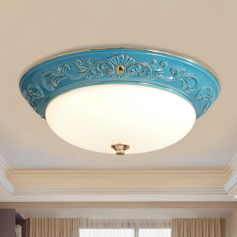 Plafonnier LED en verre blanc vieilli pour chambre à coucher, forme oblongue avec LED jaune/bleu/bleu clair, 12"/14,5"/17" de large