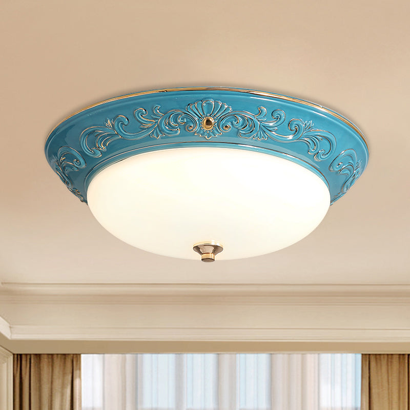 Plafonnier LED en verre blanc vieilli pour chambre à coucher, forme oblongue avec LED jaune/bleu/bleu clair, 12"/14,5"/17" de large