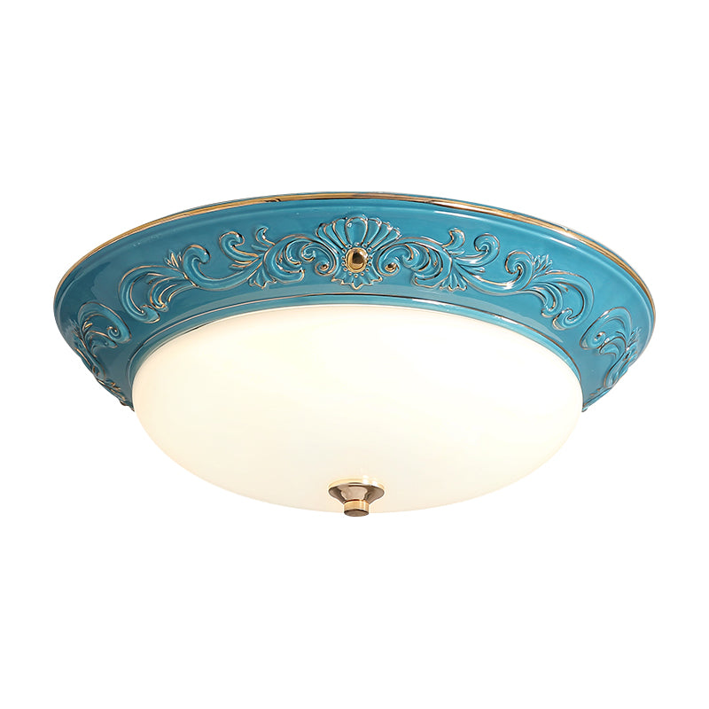 Plafonnier LED en verre blanc vieilli pour chambre à coucher, forme oblongue avec LED jaune/bleu/bleu clair, 12"/14,5"/17" de large