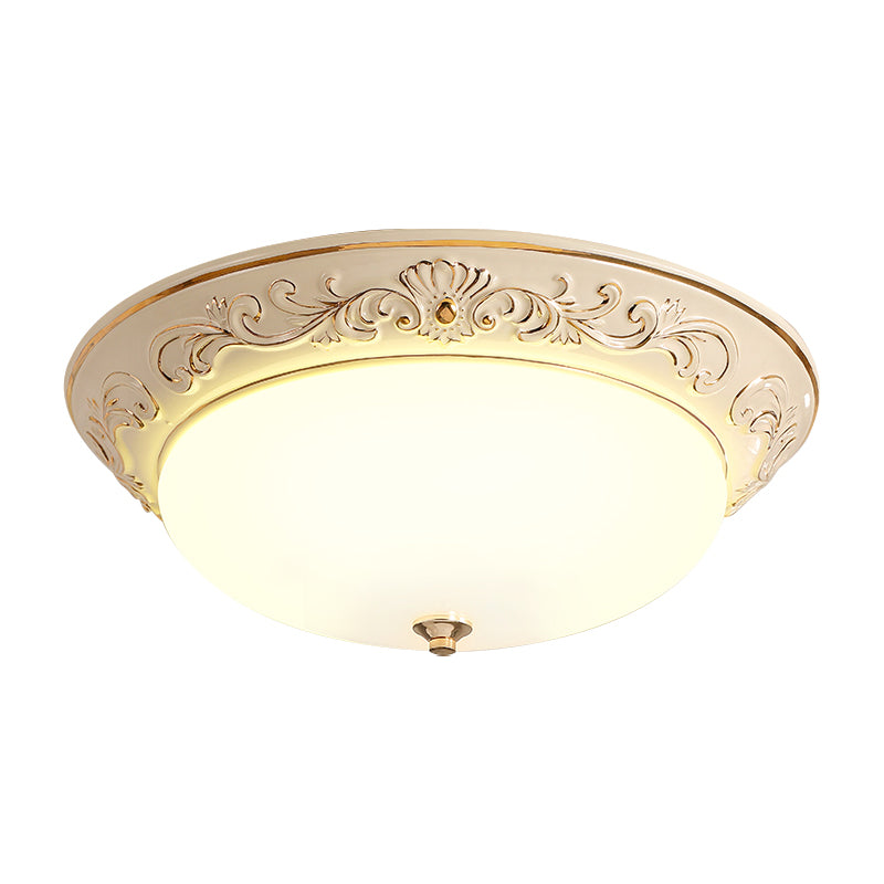 Plafonnier LED en verre blanc vieilli pour chambre à coucher, forme oblongue avec LED jaune/bleu/bleu clair, 12"/14,5"/17" de large