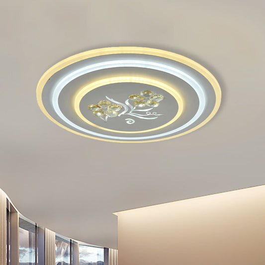 LED Crystal Ceiling Lamp, Modern Flush Mount Lighting in White - Round/Square Design
