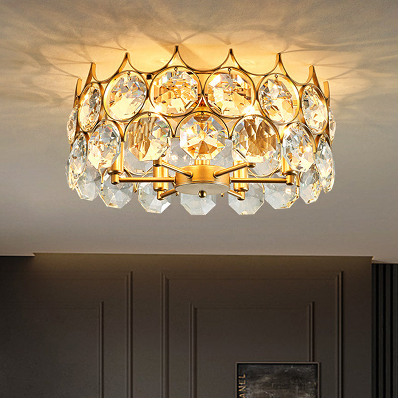 Plafonnier semi-encastré contemporain en cristal doré avec 6 têtes