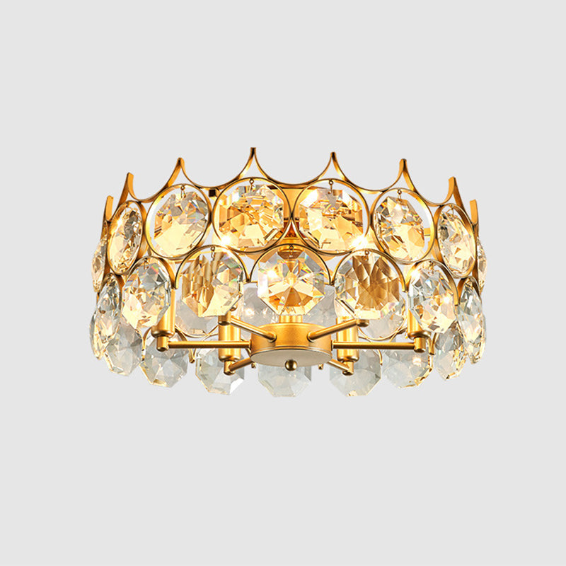 Plafonnier semi-encastré contemporain en cristal doré avec 6 têtes