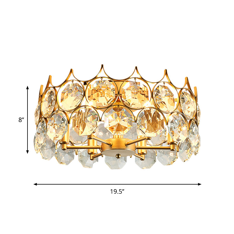 Plafonnier semi-encastré contemporain en cristal doré avec 6 têtes