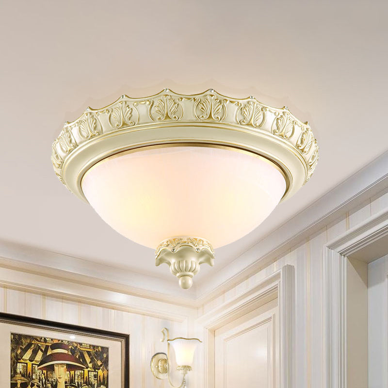 Plafonnier encastré vintage en verre opale givré blanc - Style bol à 2/3 ampoules, différentes largeurs - Idéal pour le salon - 14"/16"/19,5