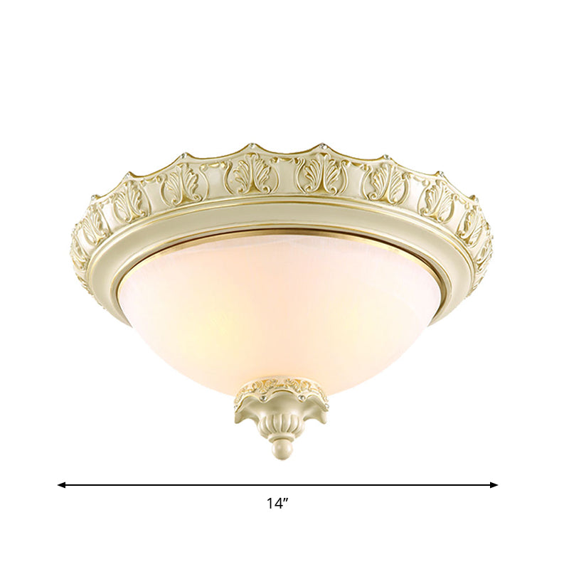 Plafonnier encastré vintage en verre opale givré blanc - Style bol à 2/3 ampoules, différentes largeurs - Idéal pour le salon - 14"/16"/19,5