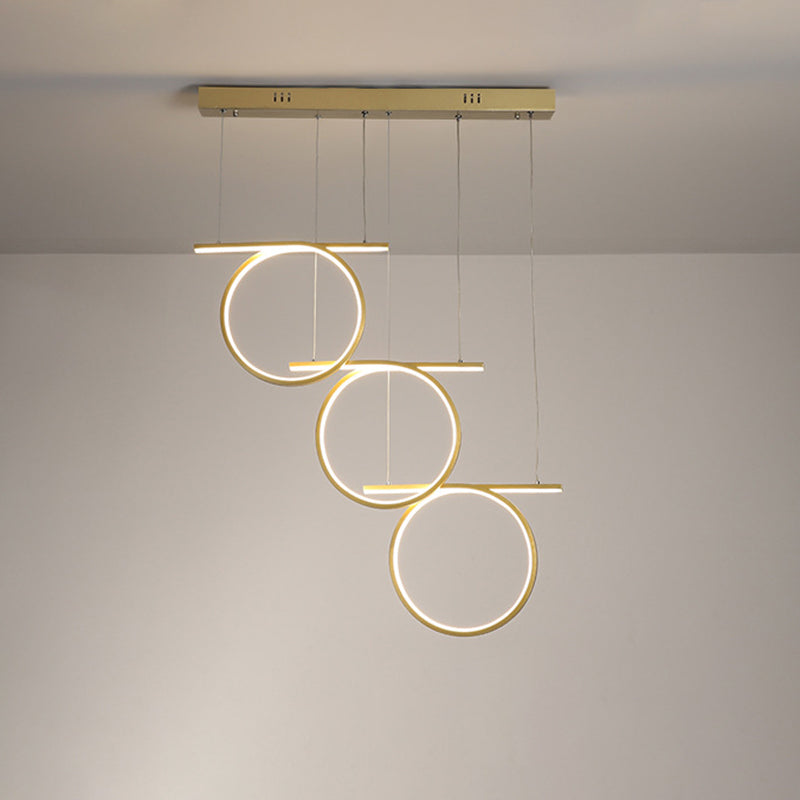 Contemporary LED Metallic Suspension Light - Gold Rings - for Dining Table