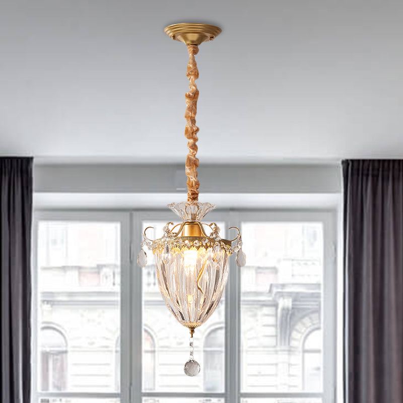 Contemporary Gold Crystal Lantern Suspension Lamp - Head Down Lighting Pendant for Parlour