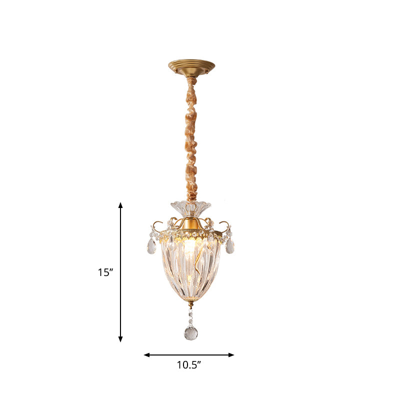 Contemporary Gold Crystal Lantern Suspension Lamp - Head Down Lighting Pendant for Parlour
