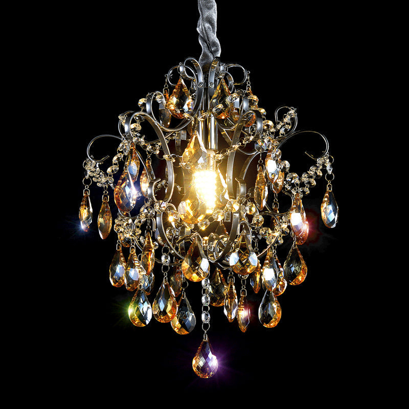 Modern Silver Crystal Teardrop Swirling Arm Pendant Light for Dining Hall