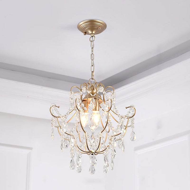 Lustre contemporain en cristal doré à 3 bras courbés - Suspension pour salon