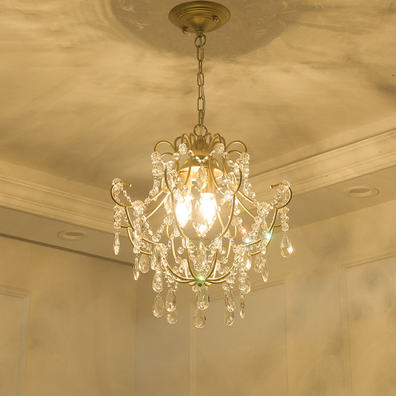 Lustre contemporain en cristal doré à 3 bras courbés - Suspension pour salon