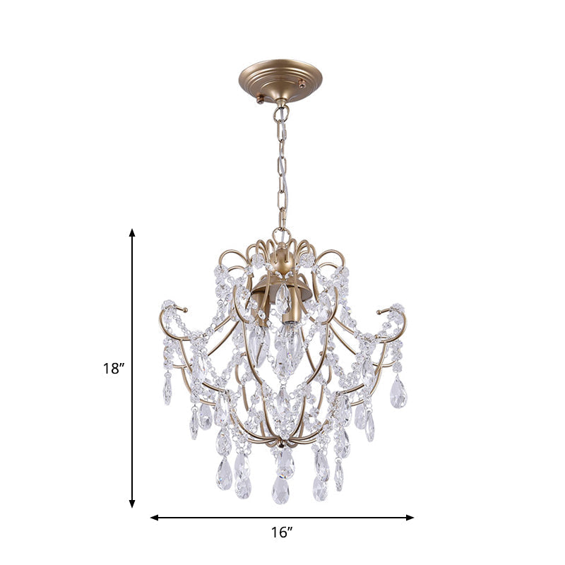 Lustre contemporain en cristal doré à 3 bras courbés - Suspension pour salon