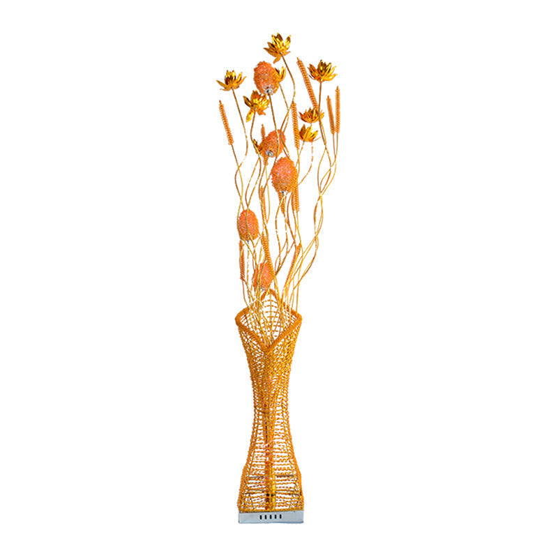Art Decor Entwing Branch Led Floor Lamp With Geometric Base - Gold/Black/Red