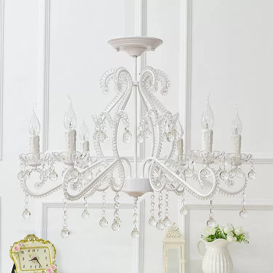 Macaron Kids Bedroom Chandelier- 6-Light Ceiling Fixture with Candle and Clear Crystal Decoration