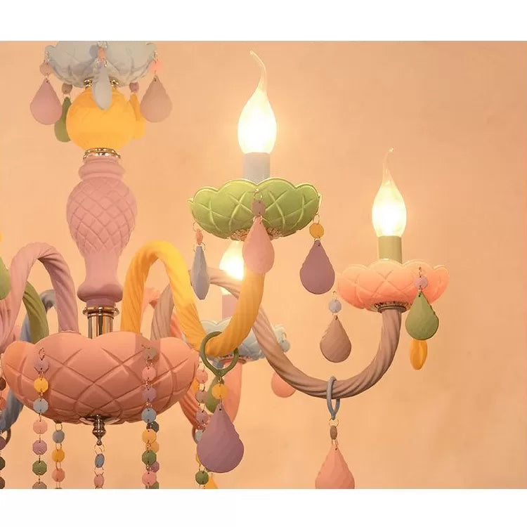 Girls Room Chandelier Lamp: Multicolor Pendant Lighting With Adjustable Chain And Candle Perfect For