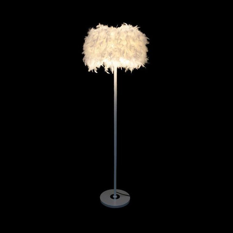 Modern 1-Light Feather Drum Shade Floor Lamp In Multi Colors For Living Room