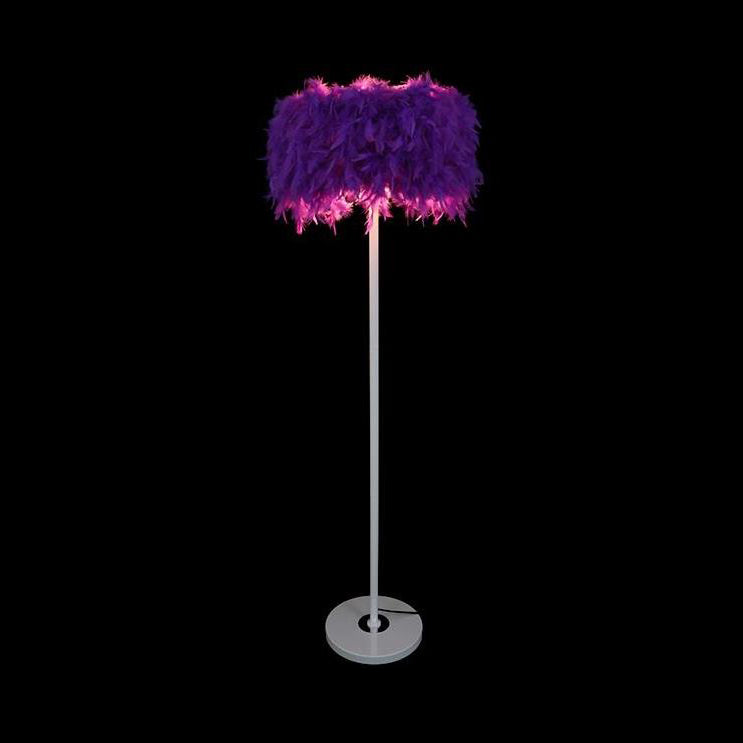 Modern 1-Light Feather Drum Shade Floor Lamp In Multi Colors For Living Room