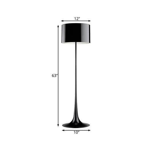 Modern Black/White Drum Shade Floor Lamp - 1-Light Aluminum Light 12/16 Width Ideal For Living Room