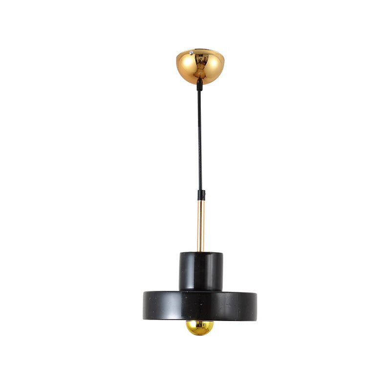 Contemporary Marble Drum Pendant Lamp - 1 Light Hanging Ceiling Fixture For Bedroom In
