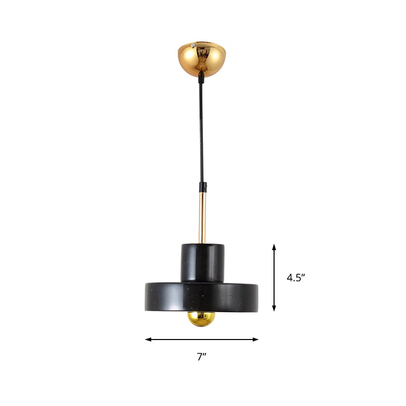 Contemporary Marble Drum Pendant Lamp - 1 Light Bedroom Ceiling Fixture (Black/White/Pink)