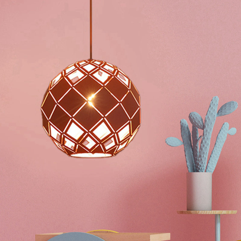 Hollow Globe Pendant Light - Nordic Metal Ceiling Lamp For Study Room 1 Blue/Red/Yellow