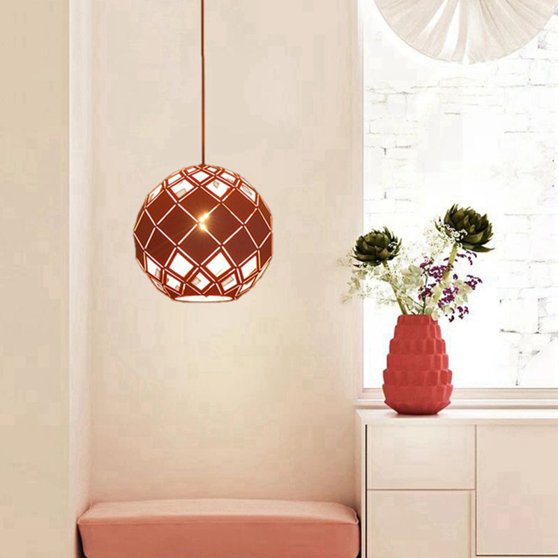 Hollow Globe Pendant Light - Nordic Metal Ceiling Lamp For Study Room 1 Blue/Red/Yellow Pink