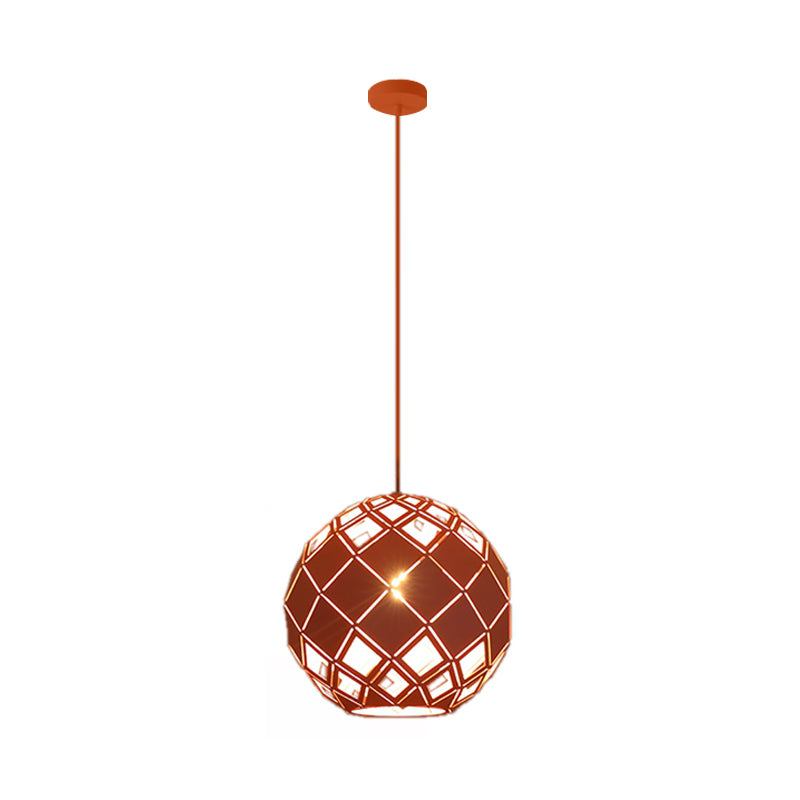 Nordic Metal Hollow Globe Pendant Light - 1 Light Blue/Red/Yellow Ceiling Lamp for Study Room
