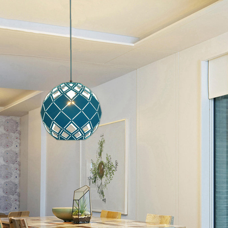 Hollow Globe Pendant Light - Nordic Metal Ceiling Lamp For Study Room 1 Blue/Red/Yellow