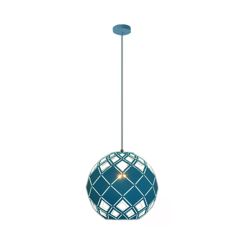 Nordic Metal Hollow Globe Pendant Light - 1 Light Blue/Red/Yellow Ceiling Lamp for Study Room