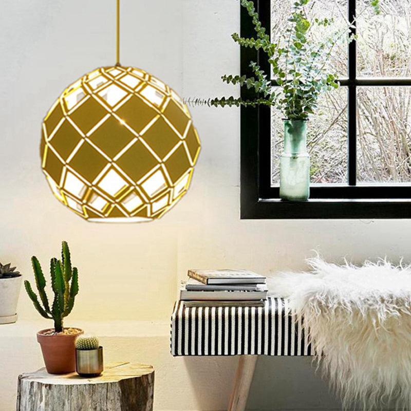 Nordic Metal Hollow Globe Pendant Light - 1 Light Blue/Red/Yellow Ceiling Lamp for Study Room