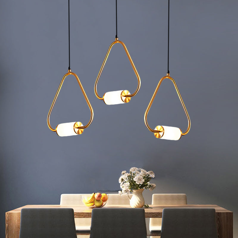 LED Hanging Pendant with White Glass Cylinder Shade and Brass Design – Simple Style