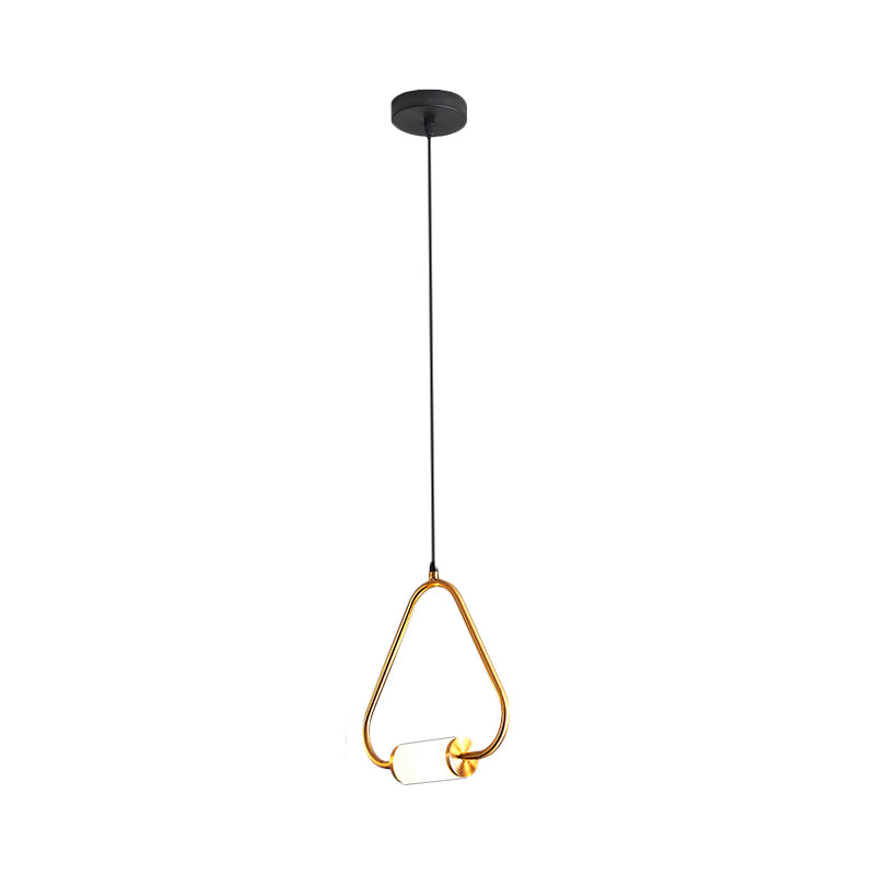 LED Hanging Pendant with White Glass Cylinder Shade and Brass Design – Simple Style