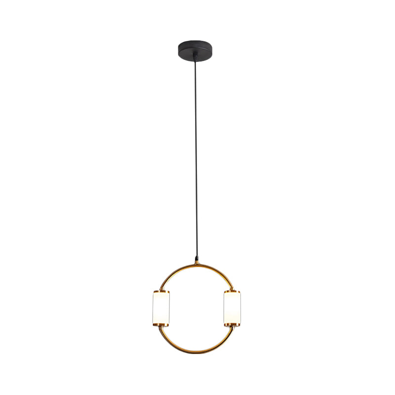 LED Hanging Pendant with White Glass Cylinder Shade and Brass Design – Simple Style