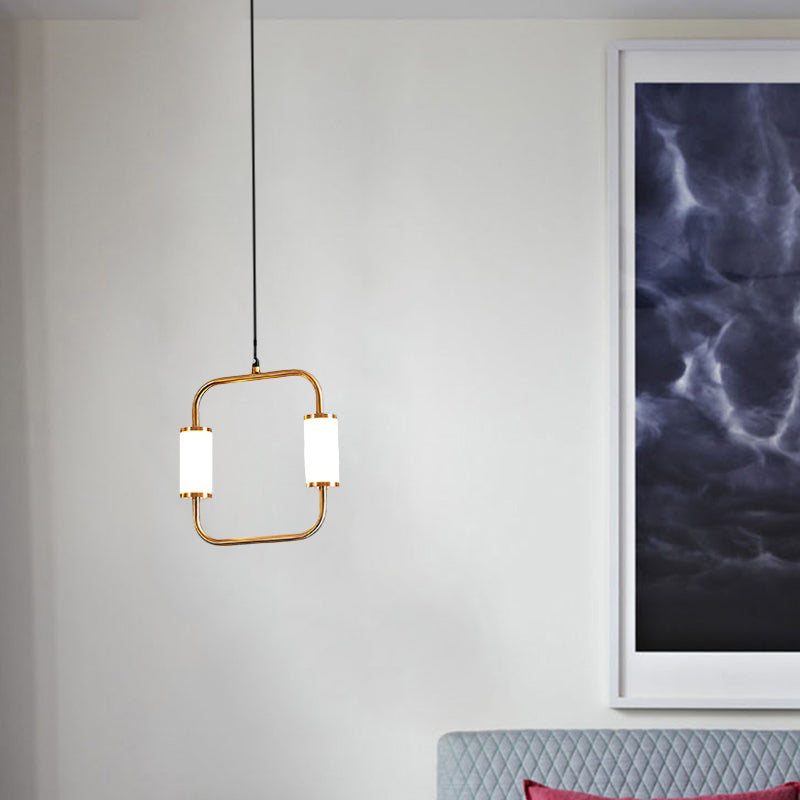 LED Hanging Pendant with White Glass Cylinder Shade and Brass Design – Simple Style