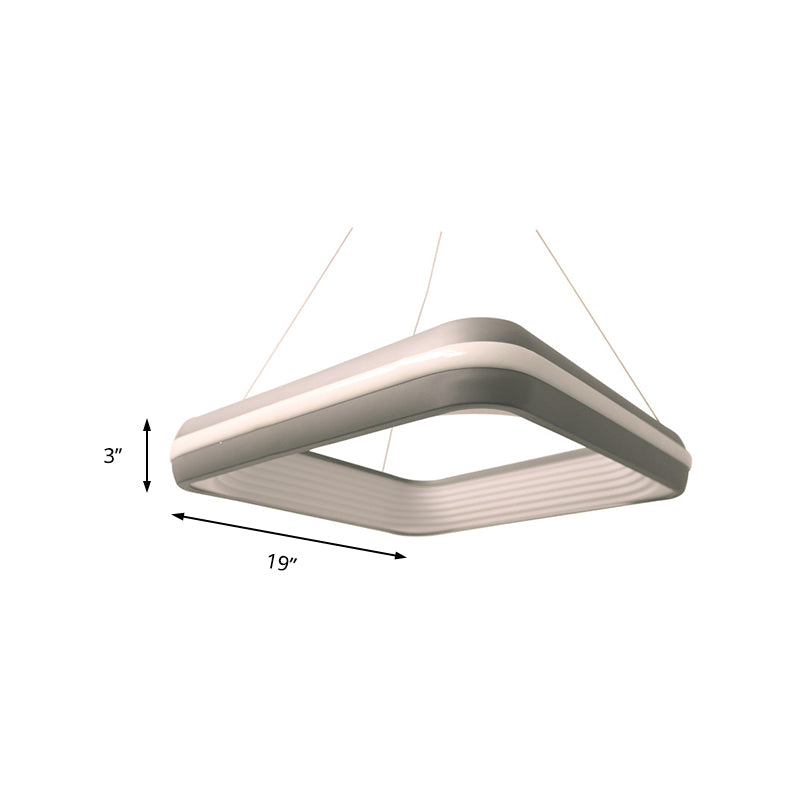 Modern Led Square Pendant Lighting In Grey With Hanging Ceiling Lamp Fixture 19/25 Wide