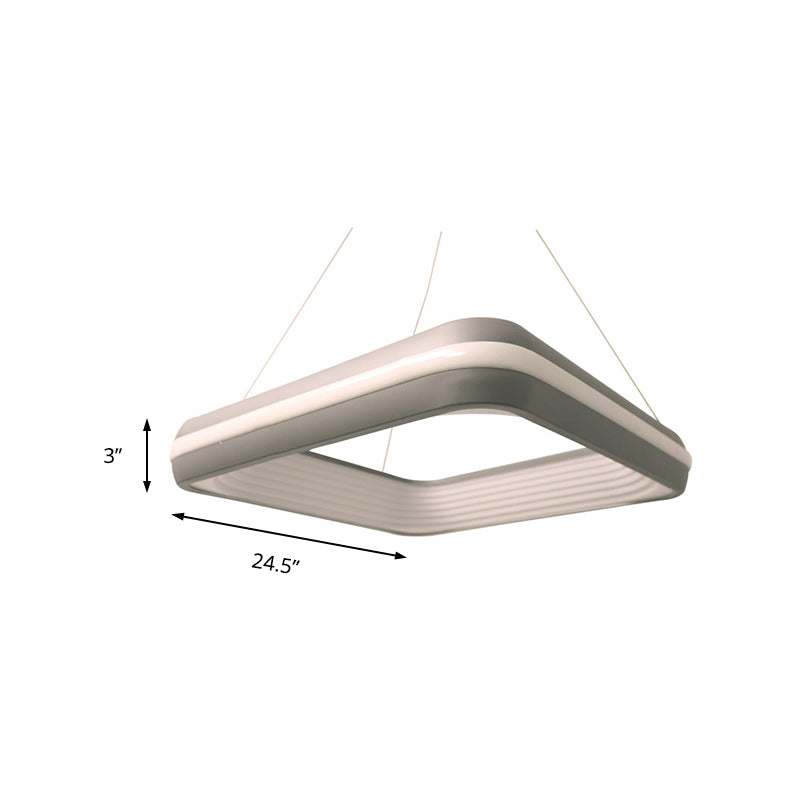 Modern LED Metal Square Pendant Light in Grey, 19"/25" Width, 3 Levels