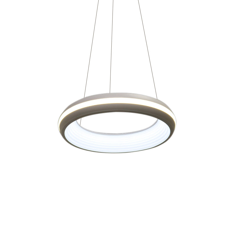 Doughnut Metal Pendant LED Hanging Light in Modernist Style - White/Grey, 19"/25" Wide