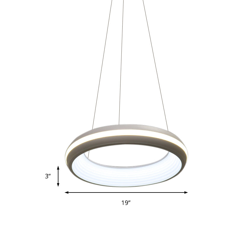 Modernist Led White/Grey Hanging Light Fixture - Doughnut Metal Pendant 19/25 Wide