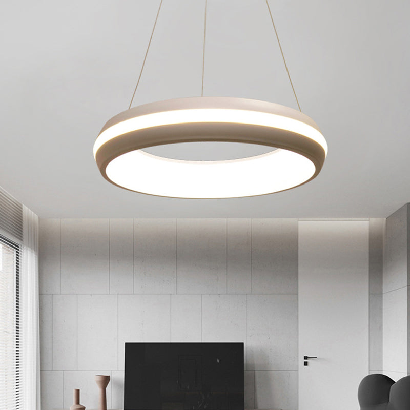 Modernist Led White/Grey Hanging Light Fixture - Doughnut Metal Pendant 19/25 Wide White / 19