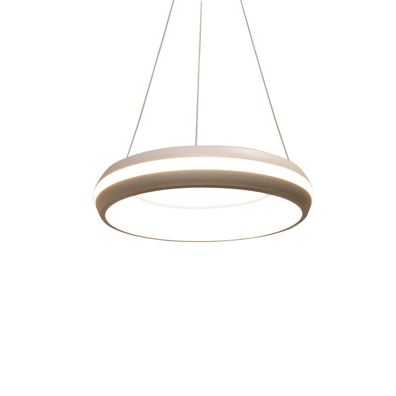 Doughnut Metal Pendant LED Hanging Light in Modernist Style - White/Grey, 19"/25" Wide