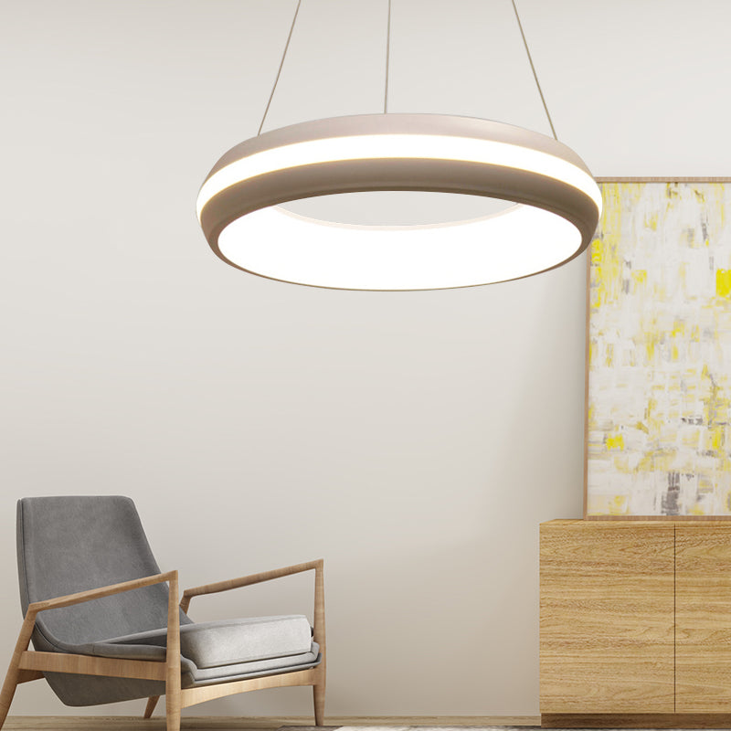 Modernist Led White/Grey Hanging Light Fixture - Doughnut Metal Pendant 19/25 Wide