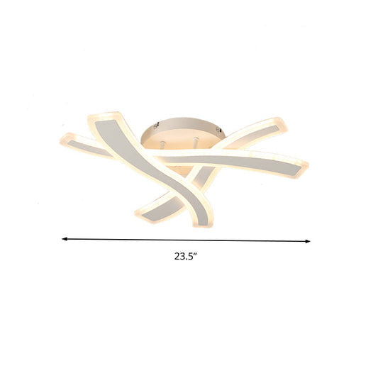 Modern Semi-Flush Acrylic Led Ceiling Light For Bedroom - Crossed Line Design Warm/White
