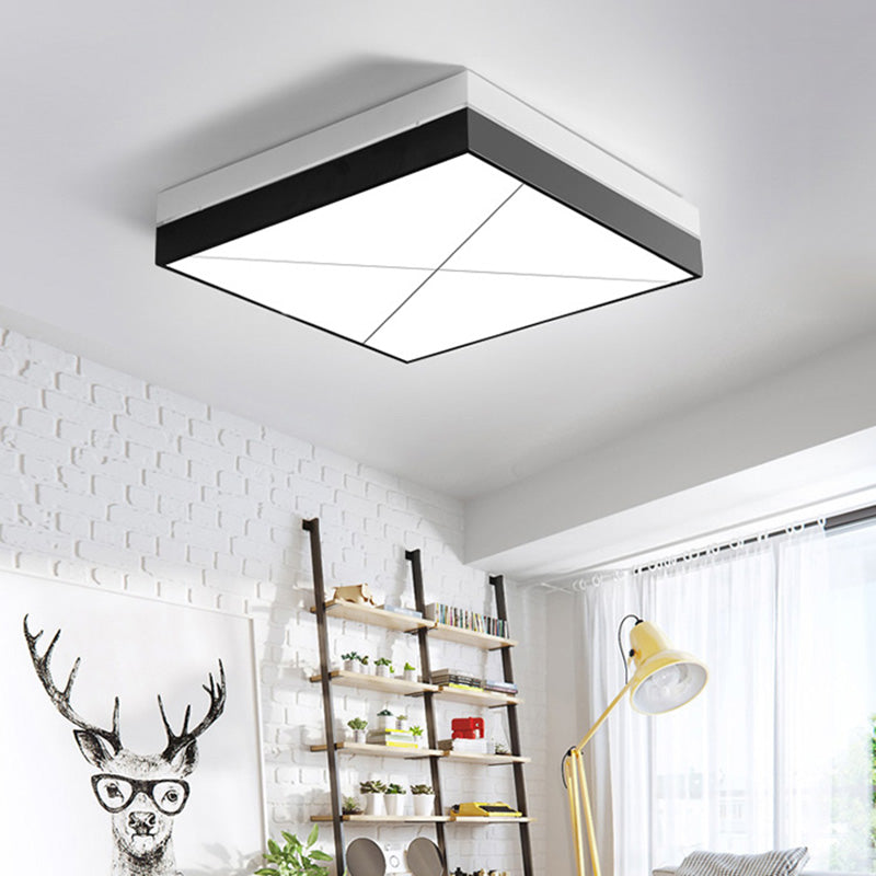 Modern White Square Flush Ceiling Light with Acrylic and Metal Frame - LED Bedroom Lighting in Warm/White
