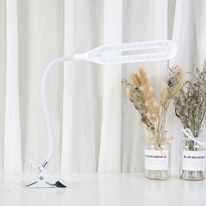 Oblong Shade Led Clip-On Desk Light With Eye-Caring Technology For Reading Black/White White