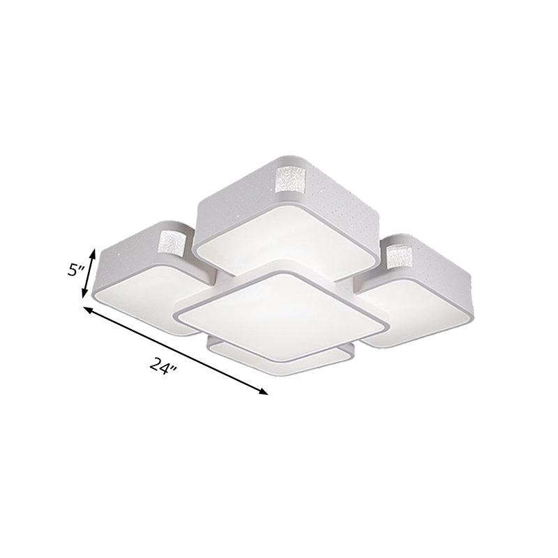 Contemporary Square Ceiling Mounted LED Pendant Light - 24"/37" Wide - Acrylic - White Flush Mount