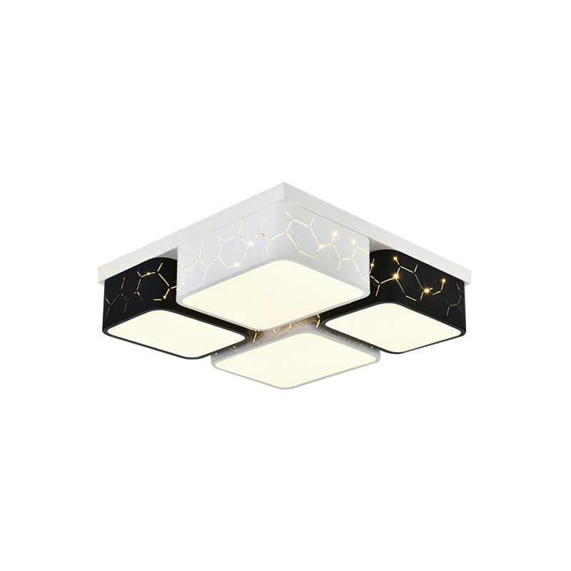 Plafonnier carré contemporain à LED en noir, éclairage acrylique chaud/blanc - Luminaire de plafond pour chambre à coucher