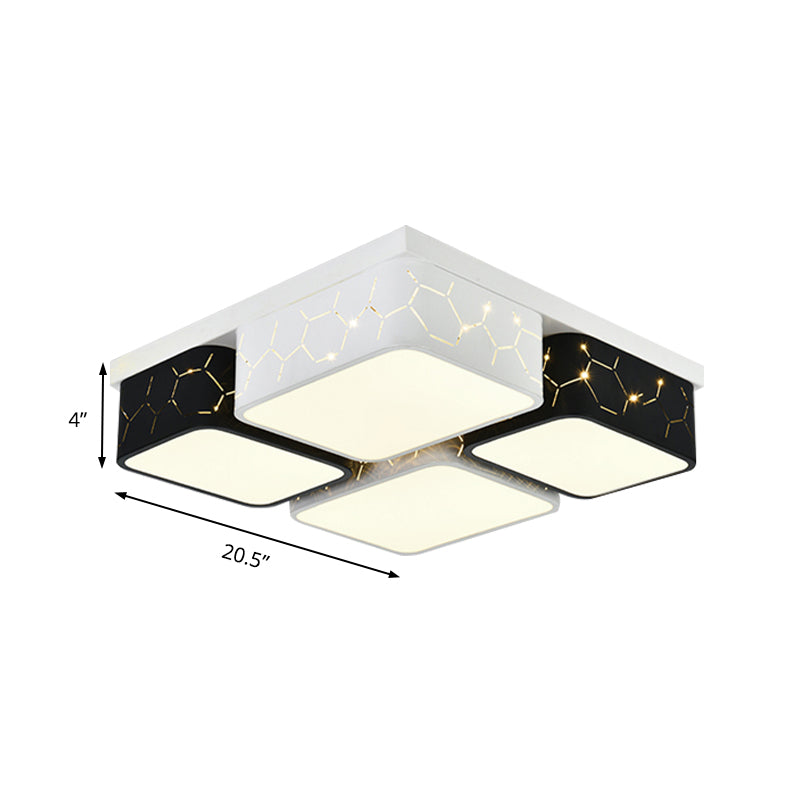 Plafonnier carré contemporain à LED en noir, éclairage acrylique chaud/blanc - Luminaire de plafond pour chambre à coucher