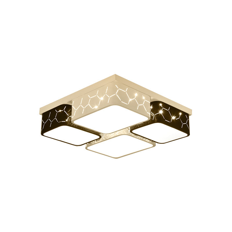 Plafonnier carré contemporain à LED en noir, éclairage acrylique chaud/blanc - Luminaire de plafond pour chambre à coucher